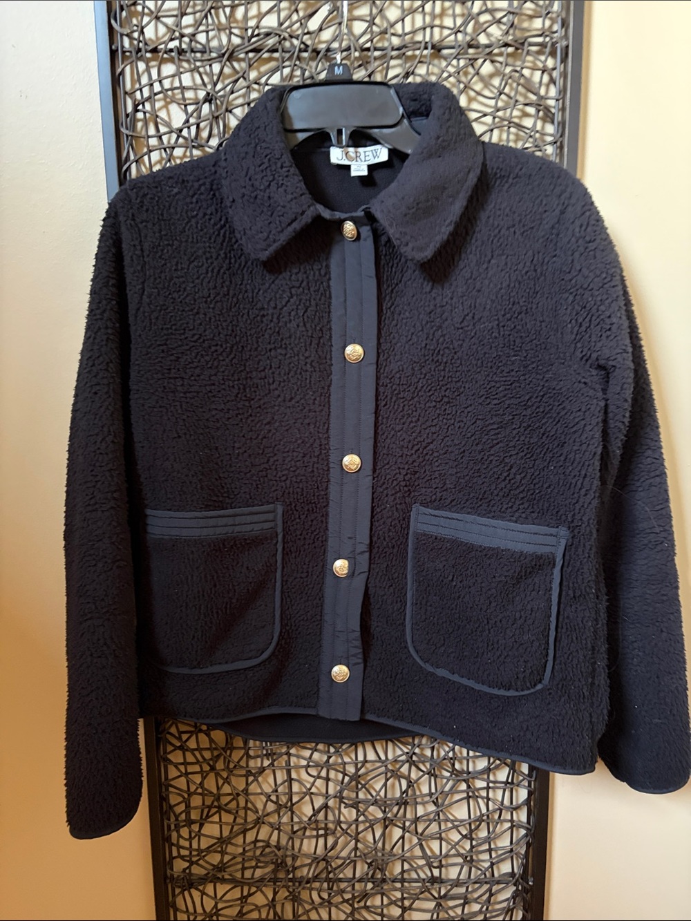 J. Crew Black Sherpa Button-Front Teddy Jacket
